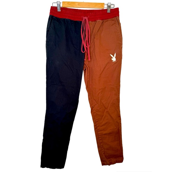 Playboy x PacSun Mens Small Color Block Pants Black & Brown Canvas Chino Pockets - Picture 1 of 6